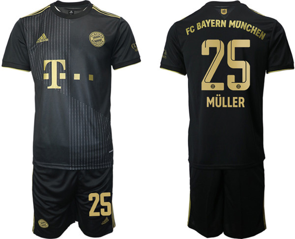 Men's FC Bayern München #25 Thomas Müller Black Away Soccer Jersey Suit